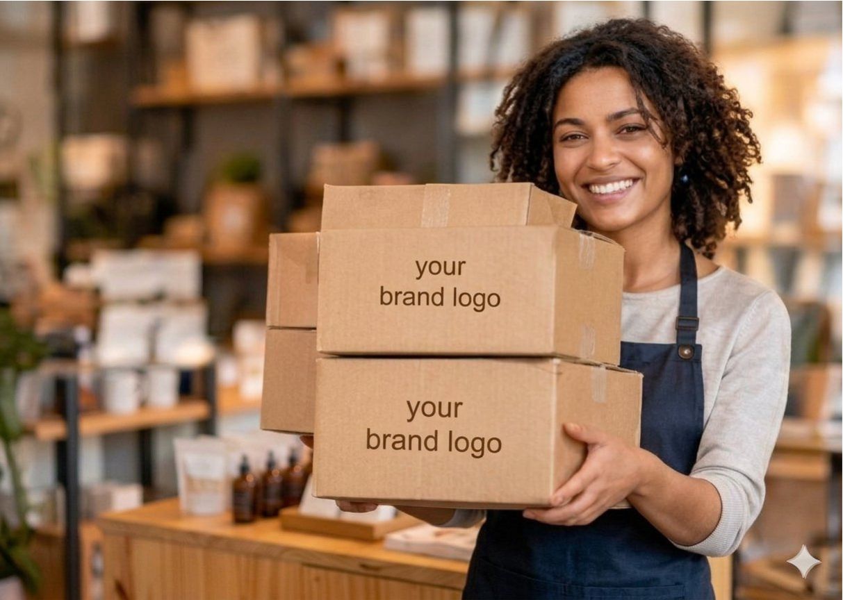 Retail business packing a parcel
