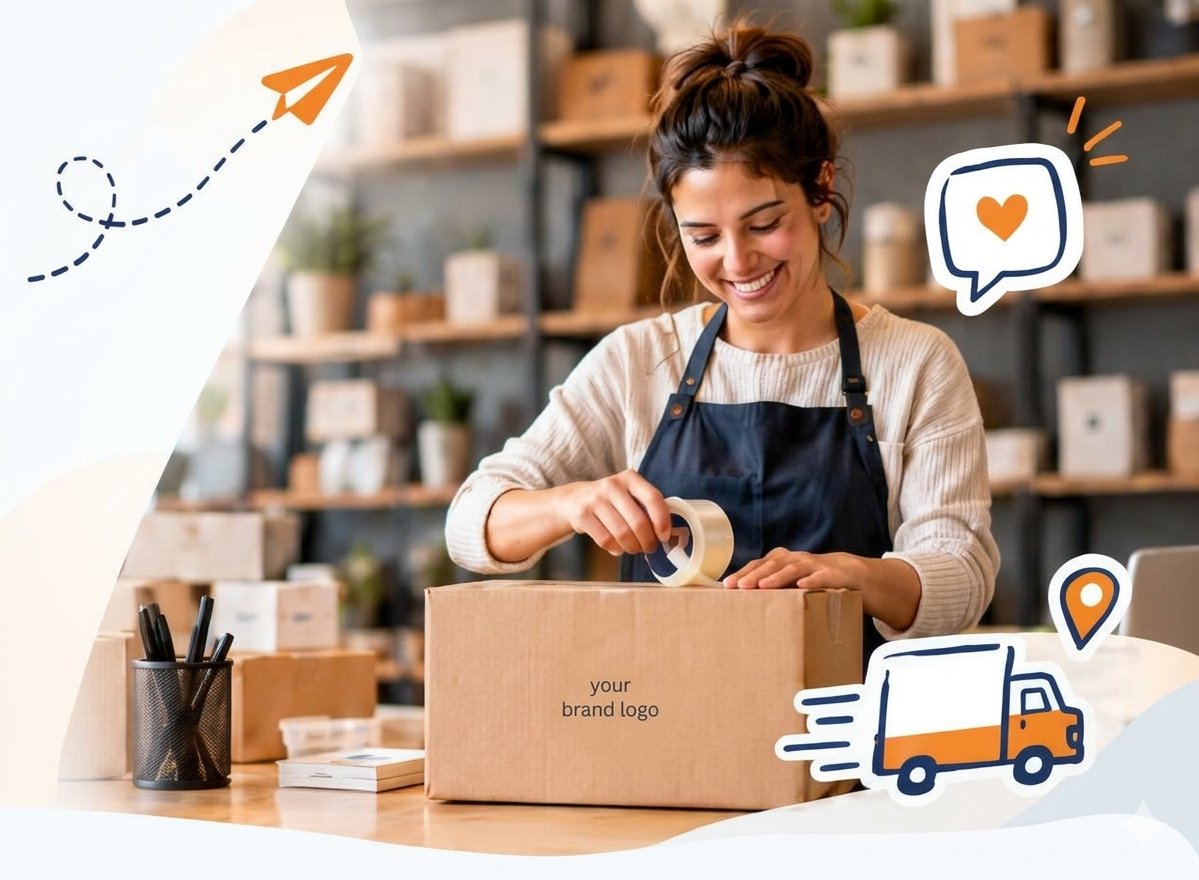 Small business owner packing an order for delivery